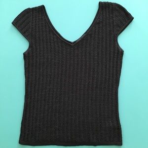 Black silk beaded sweater with short sleeves